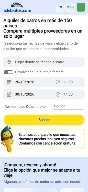 Captura del sitio web de Alkilautos.com en móvil
