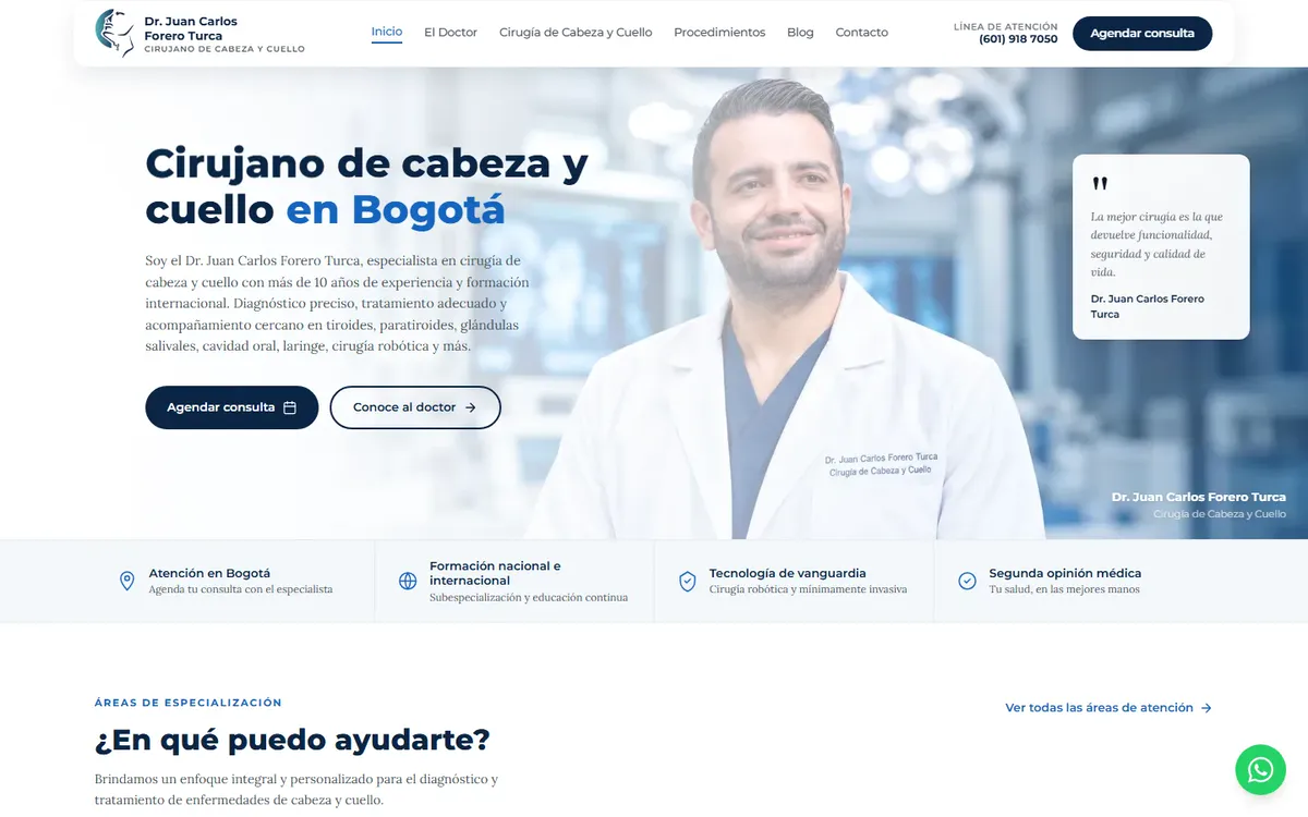 Captura del sitio web de Dr. Juan Carlos Forero Turca en escritorio