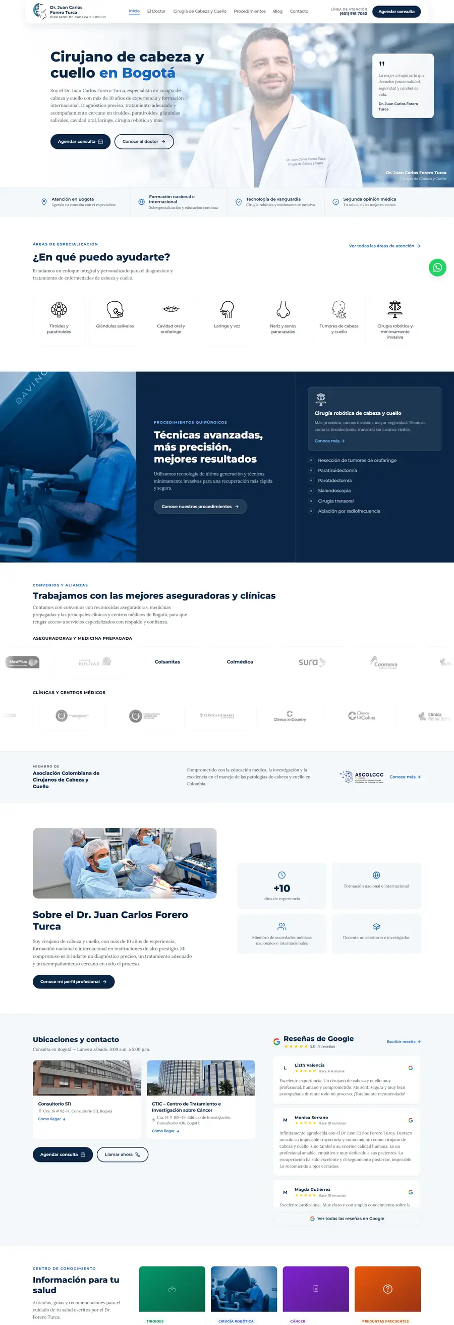 Página completa del sitio web de Dr. Juan Carlos Forero Turca