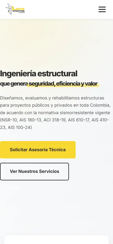 Captura del sitio web de Lince Andina Ingeniería Estructural en móvil
