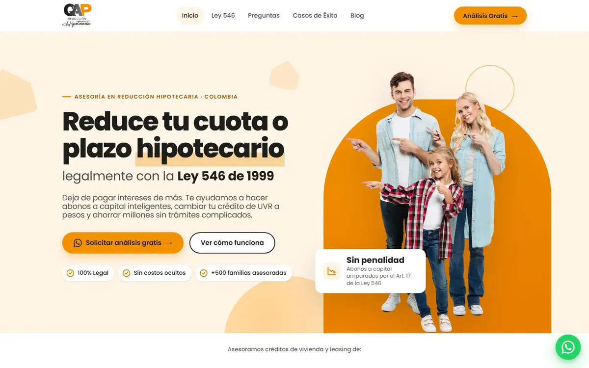 Captura del sitio web de QAP Reducción Hipotecaria en escritorio