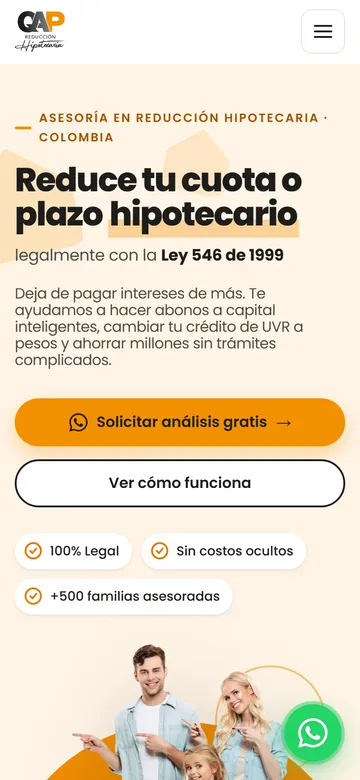 Captura del sitio web de QAP Reducción Hipotecaria en móvil