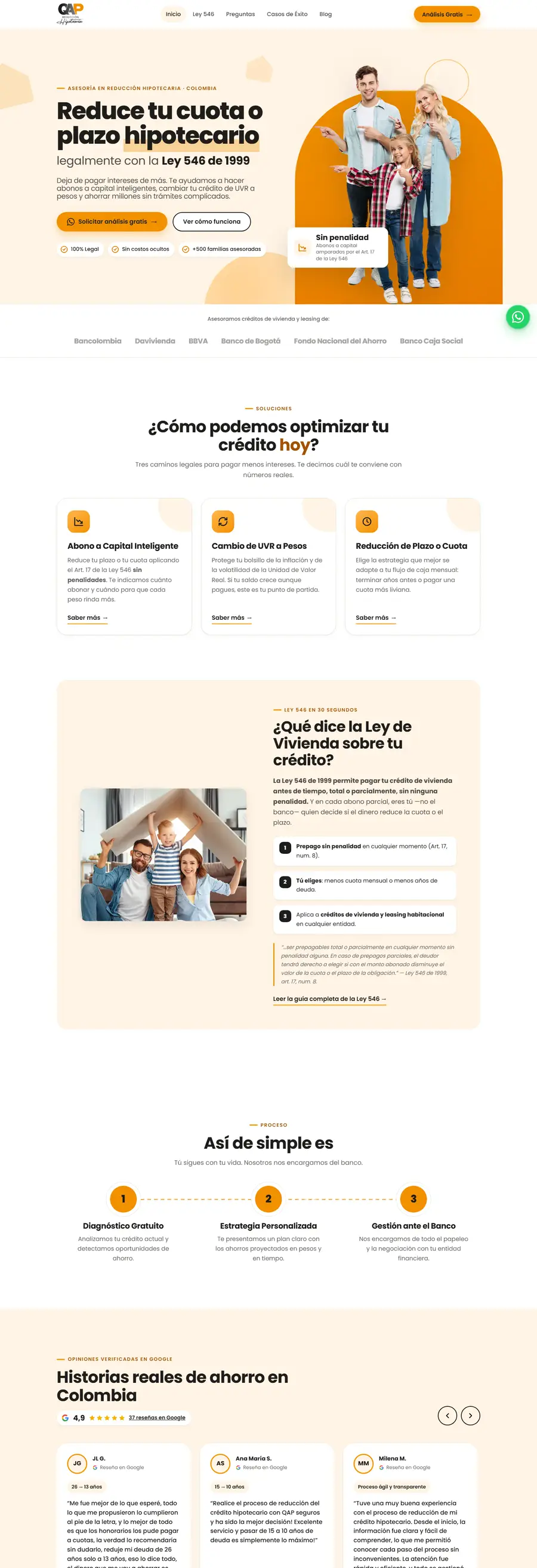 Página completa del sitio web de QAP Reducción Hipotecaria